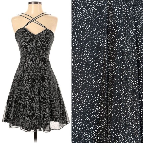Vintage 90s Upbeat Mini Dress Polka Dot Fit and Flare Strappy Rockabilly 3-4 - Picture 1 of 14